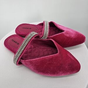 torrid Fuchsia Velvet Crystal-Embellished Slip-On Mules